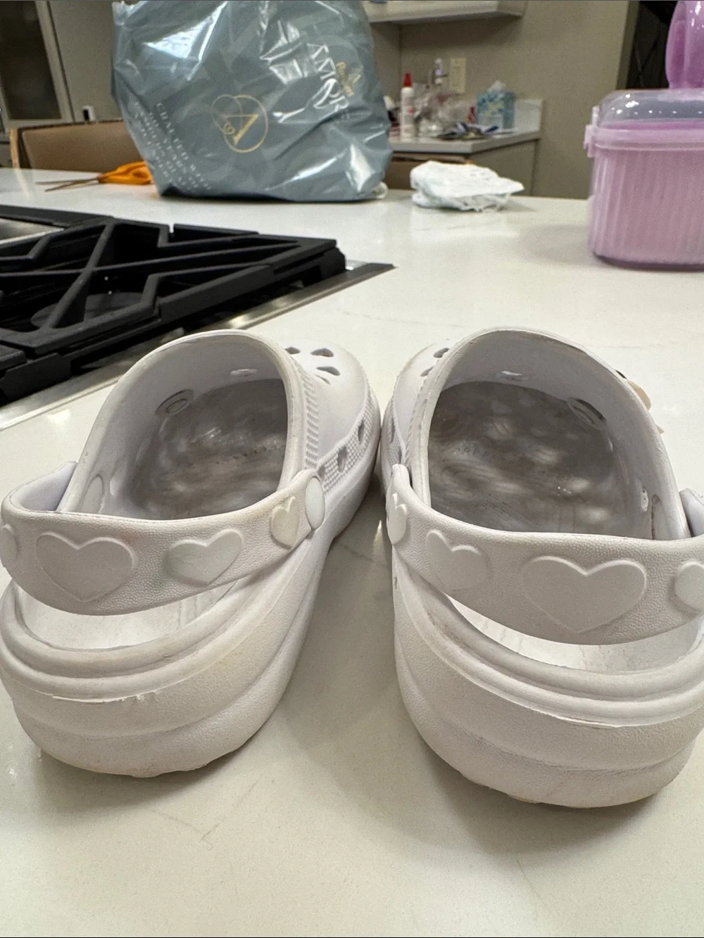 Toddler Girl White Heart Croc style shoe with Flower Charm